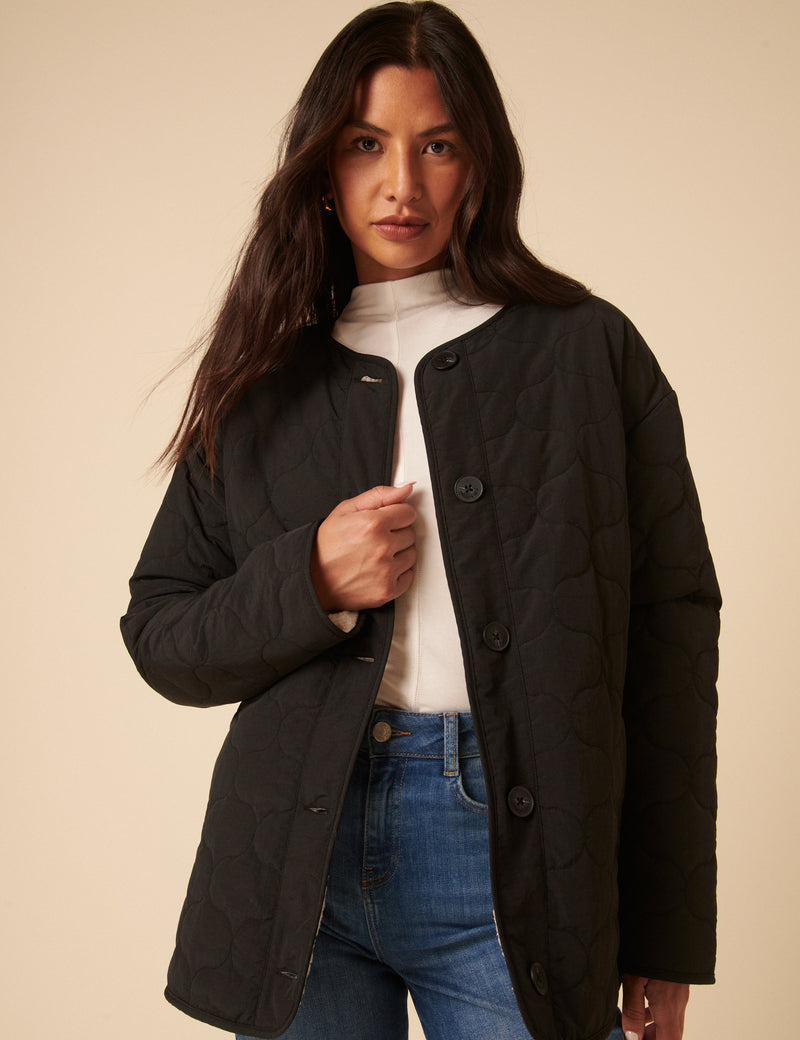 Black Reversible Borg Qulited Jacket