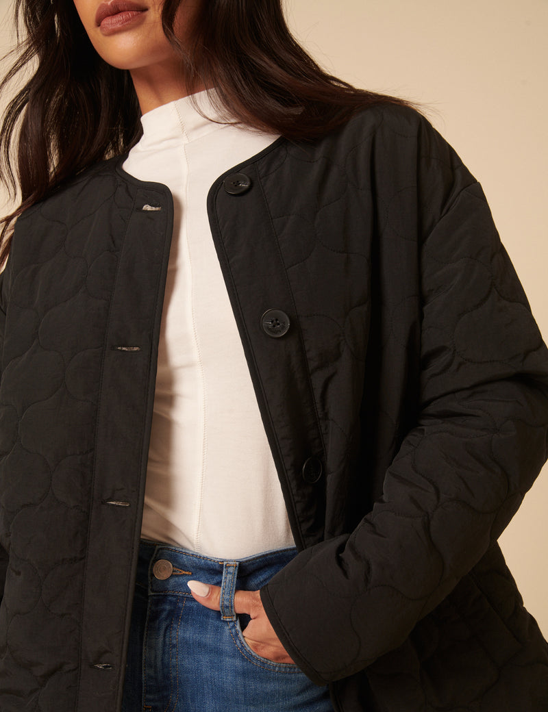 Black Reversible Borg Qulited Jacket