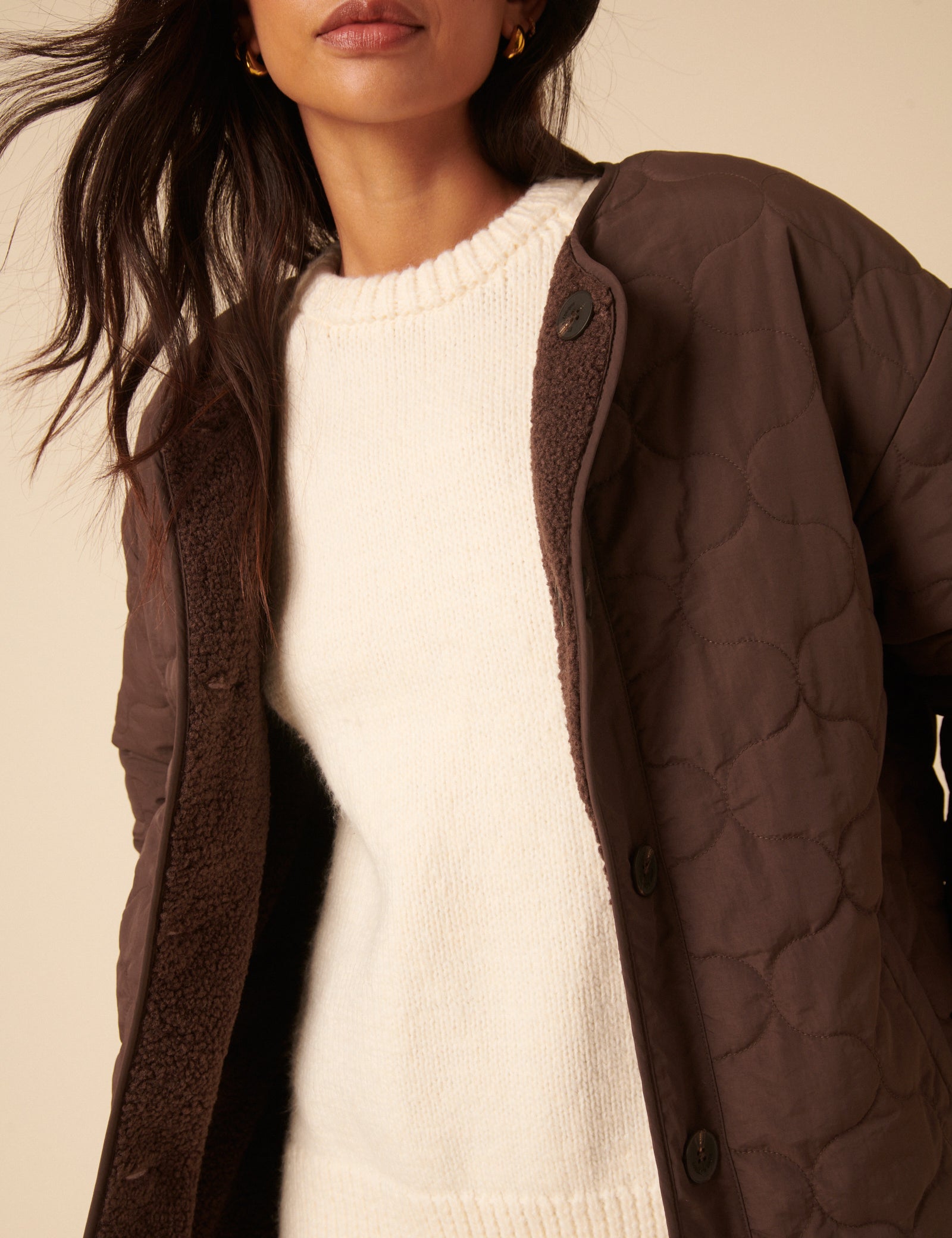 Brown Reversible Borg Qulited Jacket