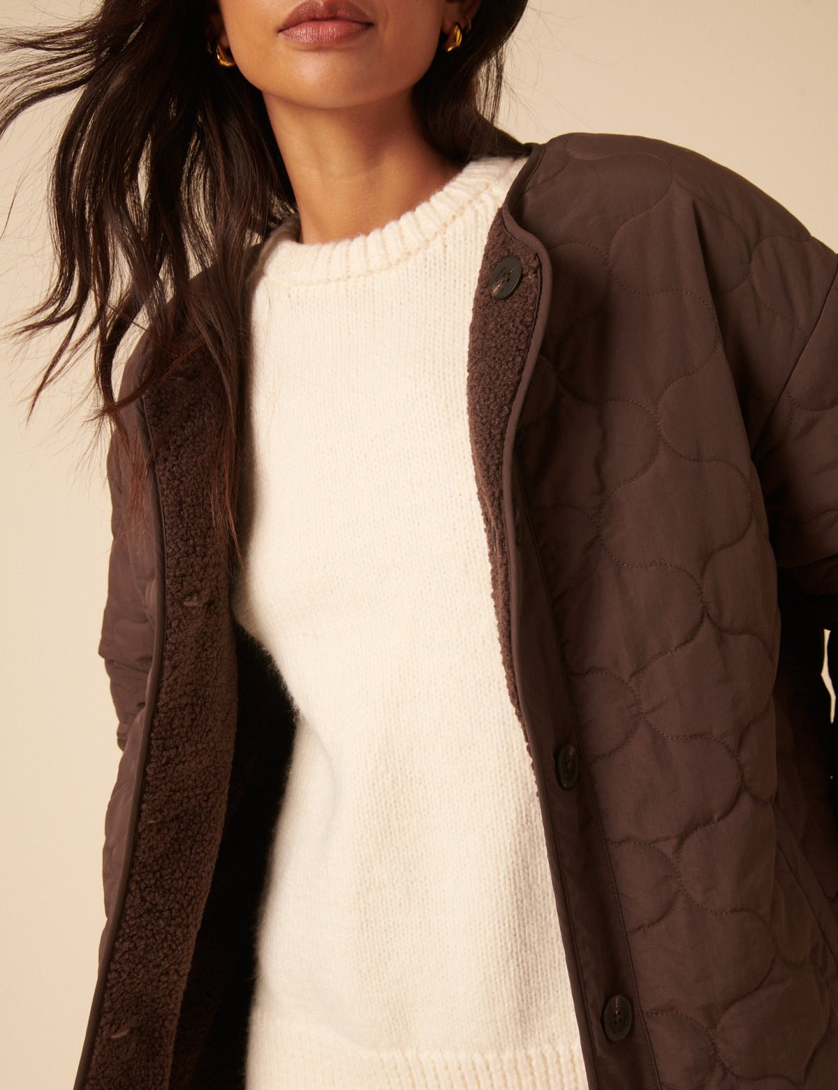 Brown Reversible Borg Quilted Jacket