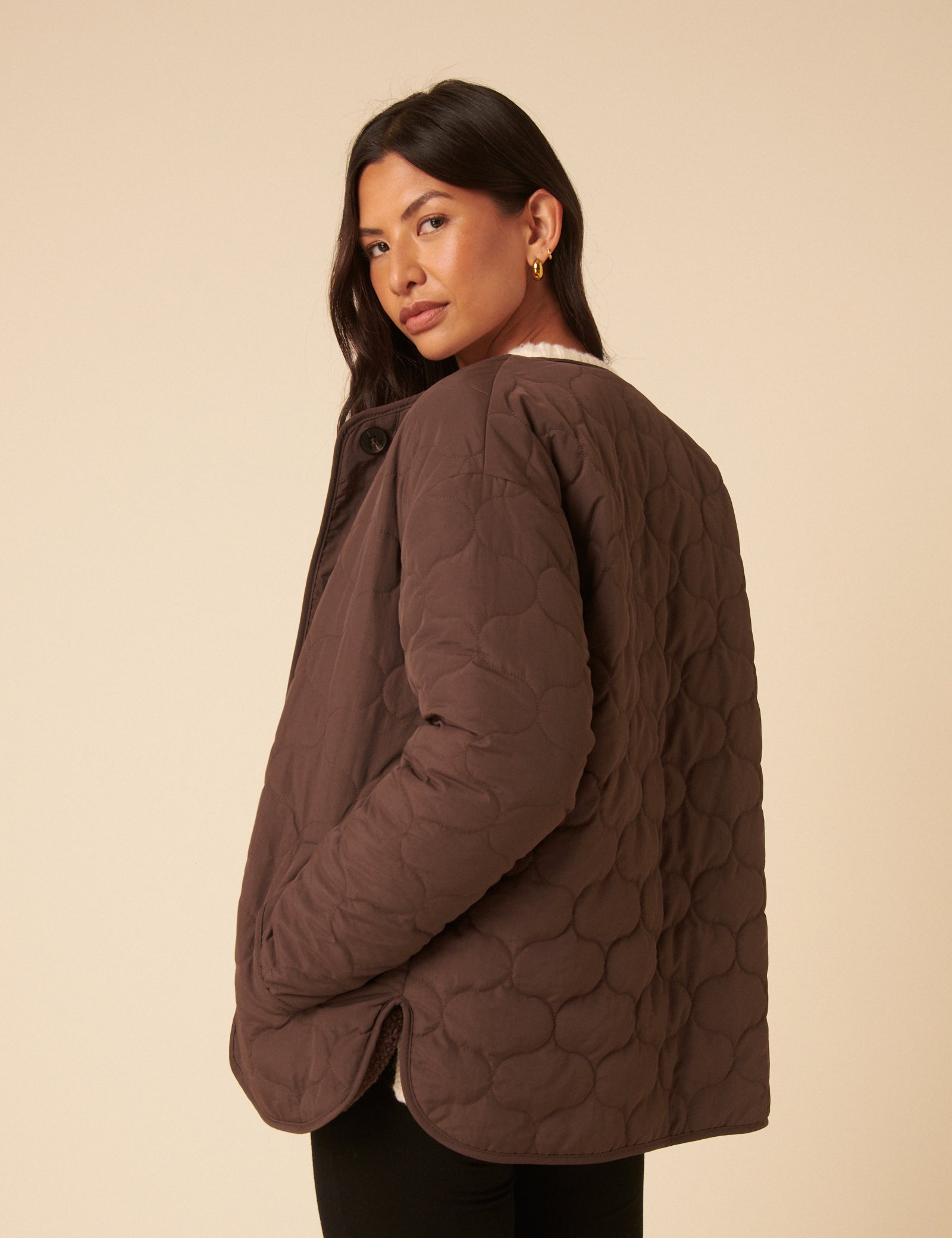 Brown Reversible Borg Qulited Jacket