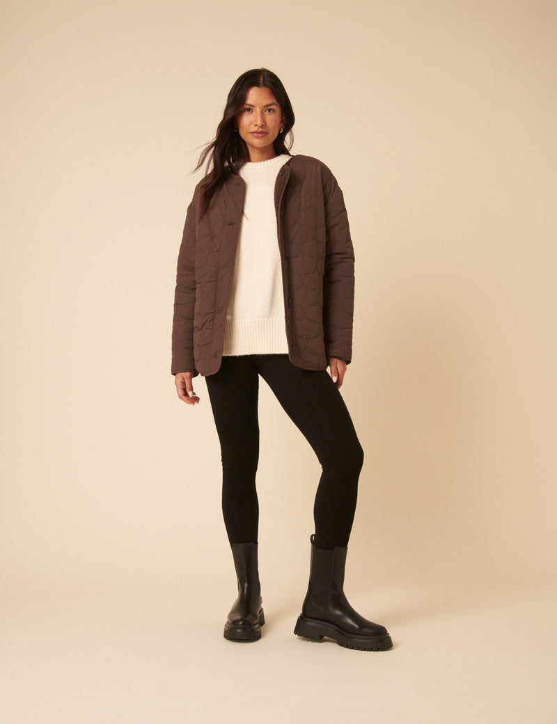 Brown Reversible Borg Quilted Jacket