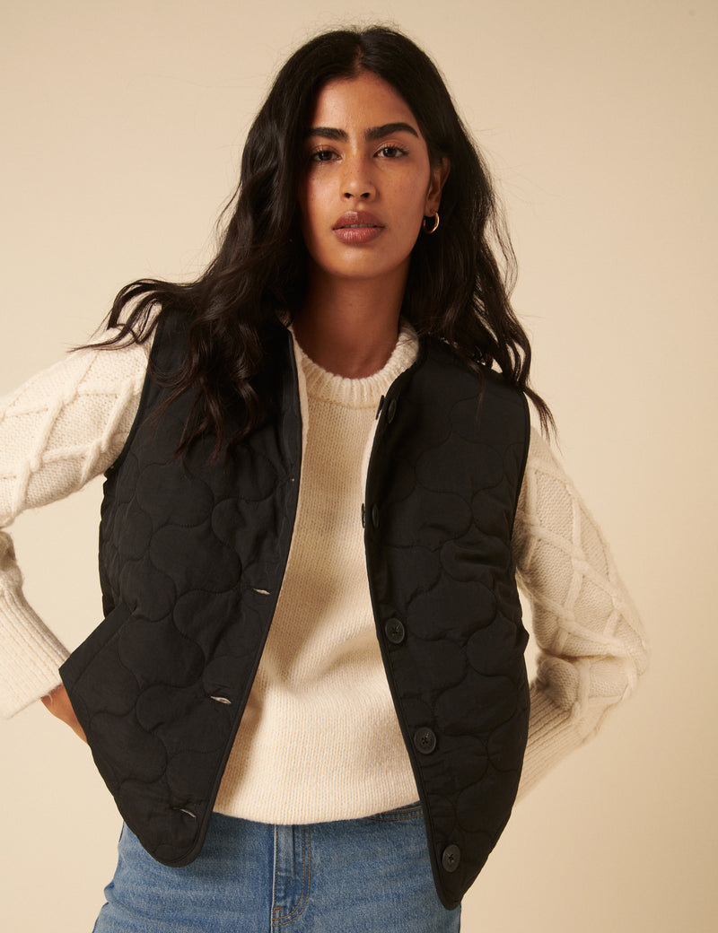 Black Quilted Borg Reversible Gilet