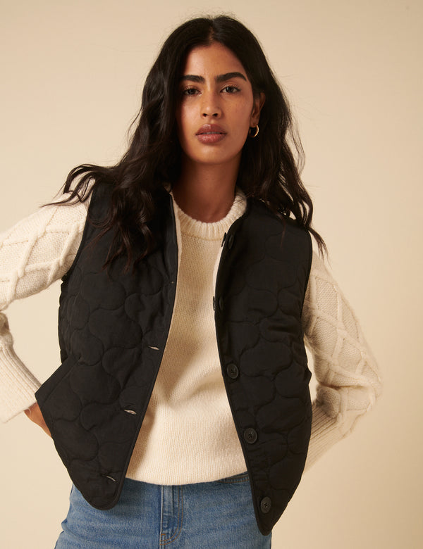 Black Quilted Borg Reversible Gilet