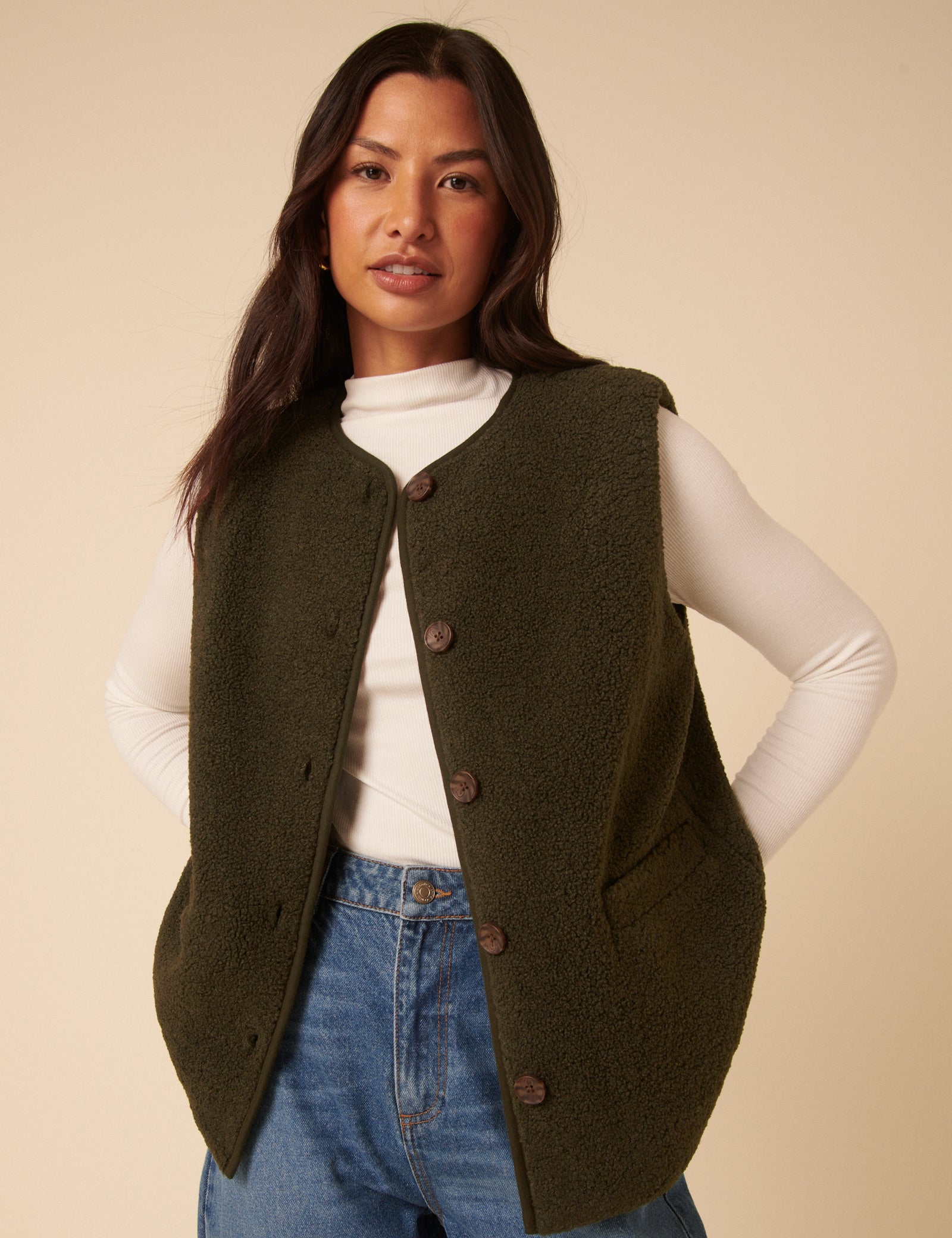Khaki Borg Gilet