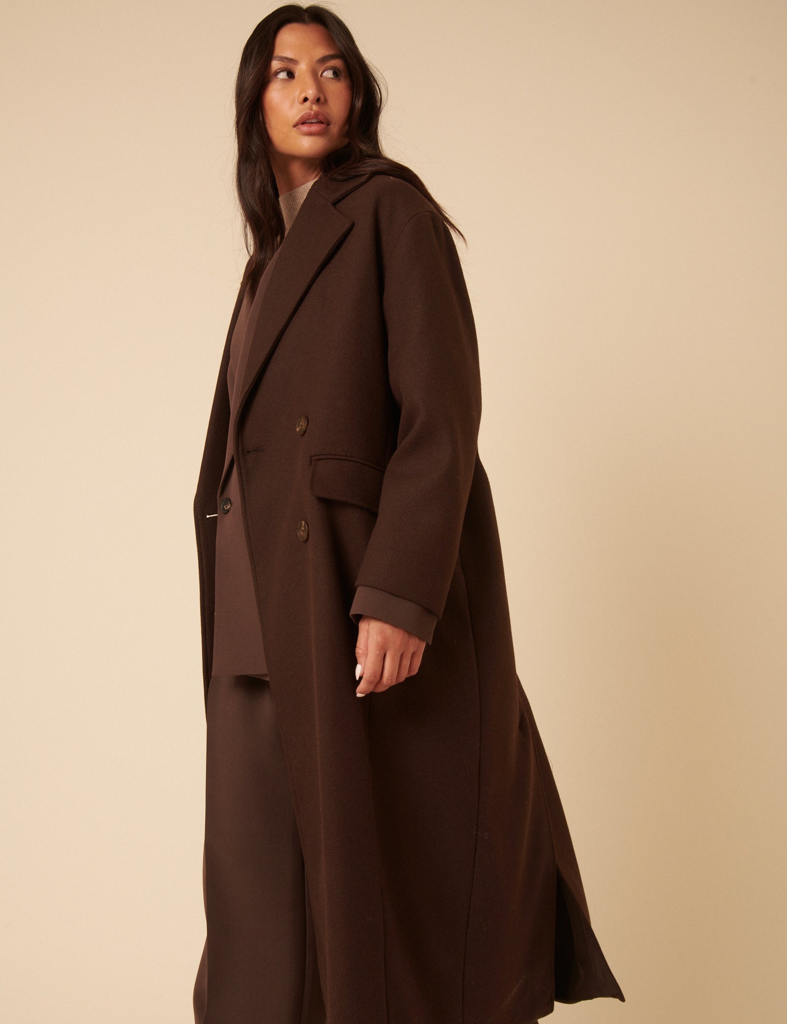 brown coat dress Chocolate Brown Double Breasted Relaxed Coat