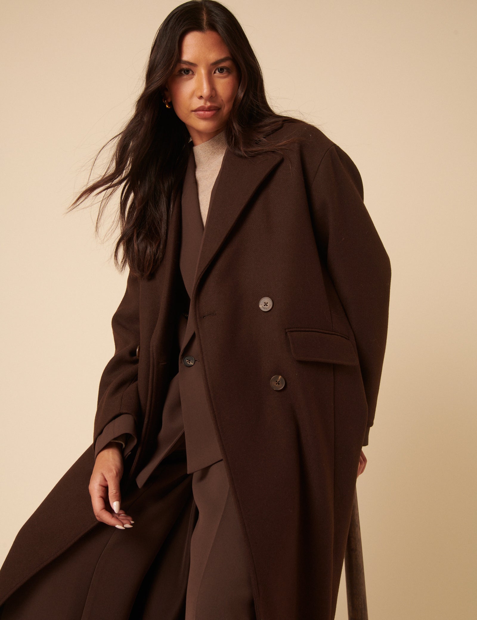 Chocolate Brown Double Breasted Relaxed Coat Chocolate Brown Double Breasted Relaxed Coat
