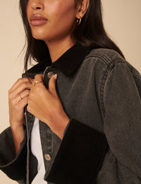 Washed Black Denim Cropped Jacket