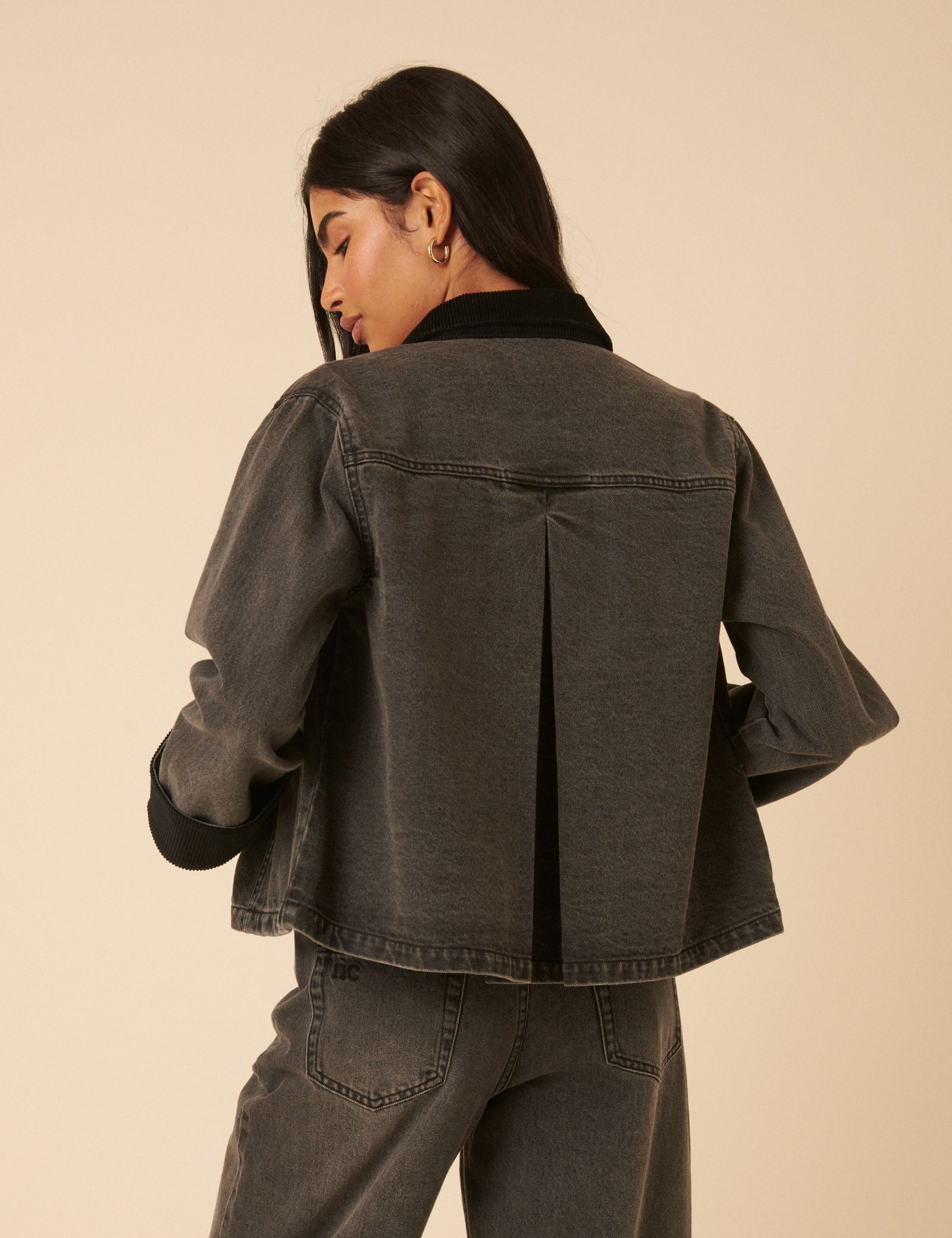 Washed Black Denim Cropped Jacket