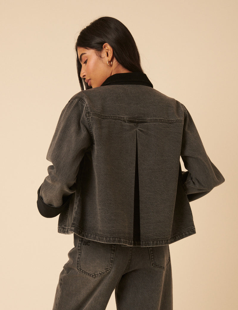 Washed Black Denim Cropped Jacket