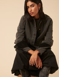 Washed Black Denim Cropped Jacket