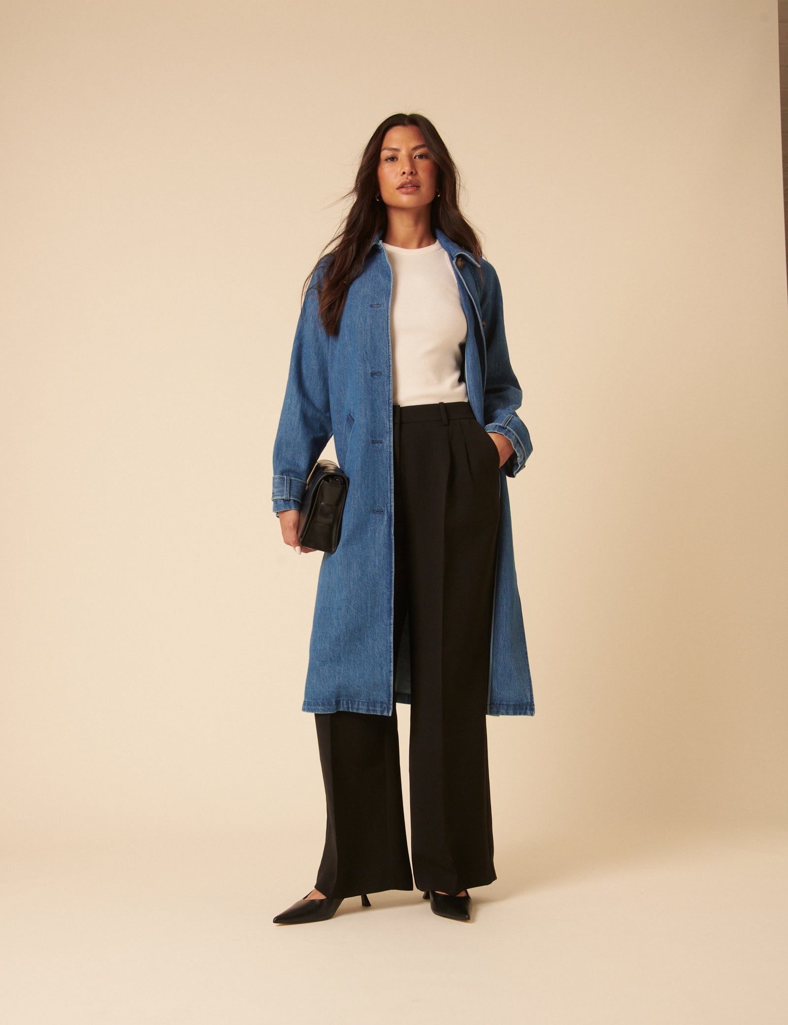 Denim Single Breasted Trench Coat