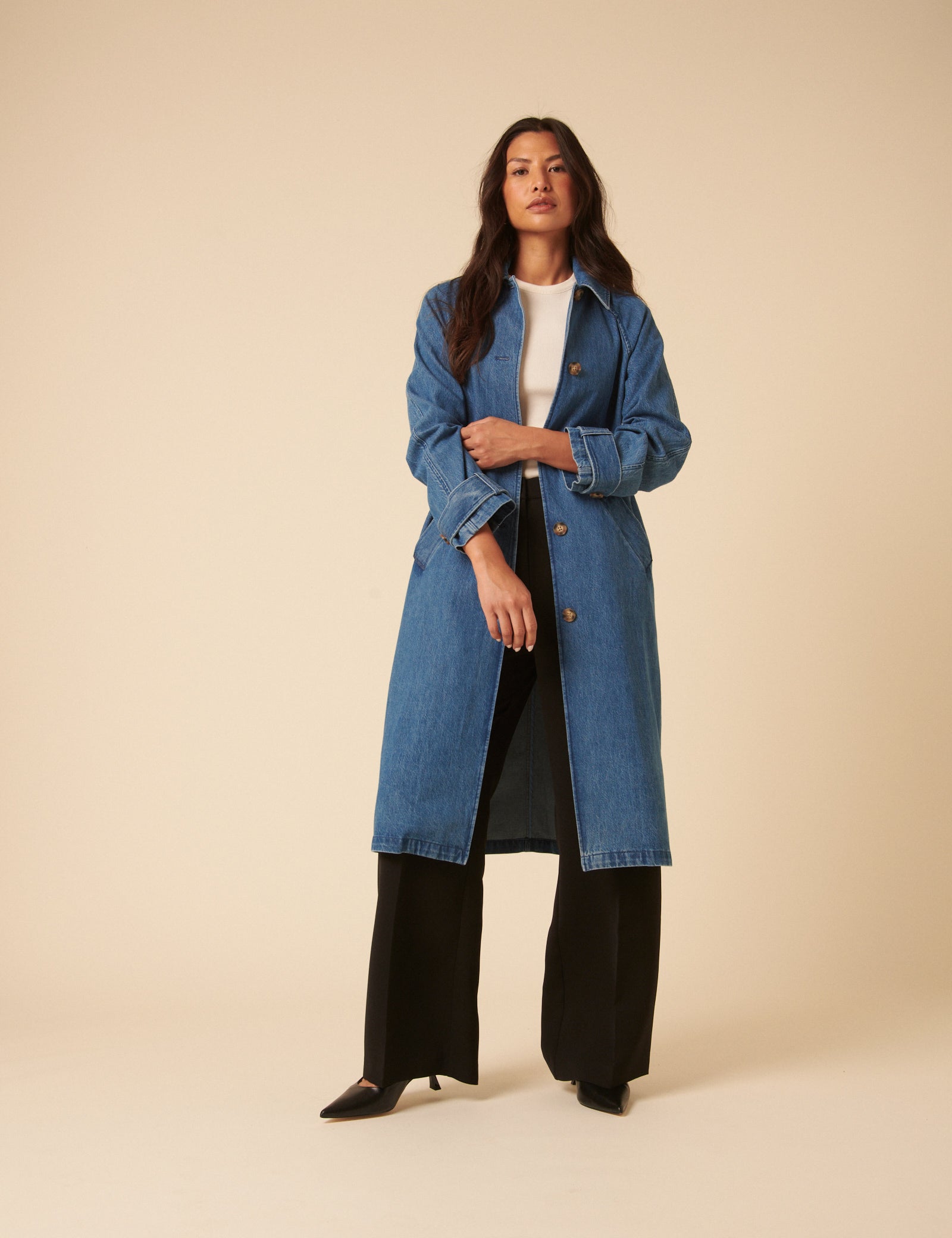 Denim Single Breasted Trench Coat