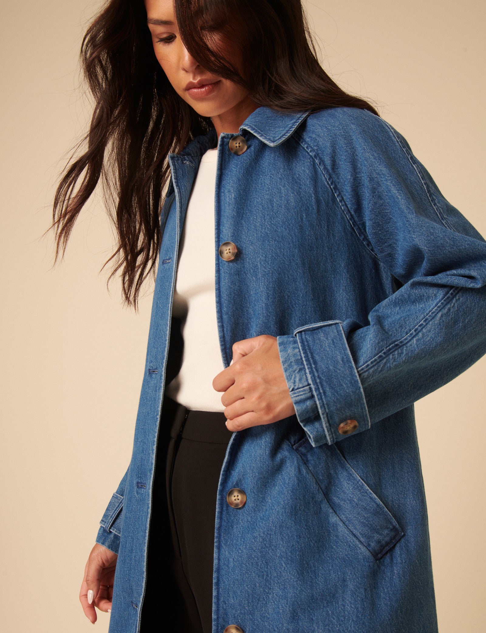 Denim Single Breasted Trench Coat