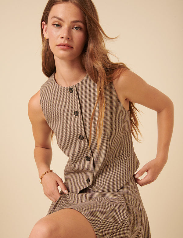 Brown Heritage Check Tailored Waistcoat