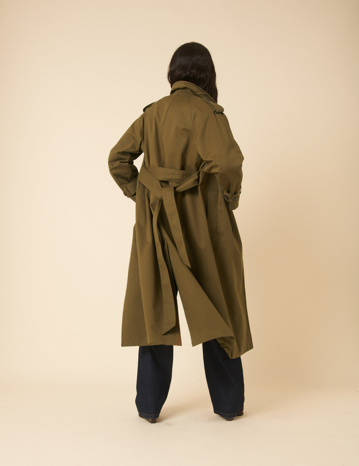 Khaki Green Double Breasted Trench Coat