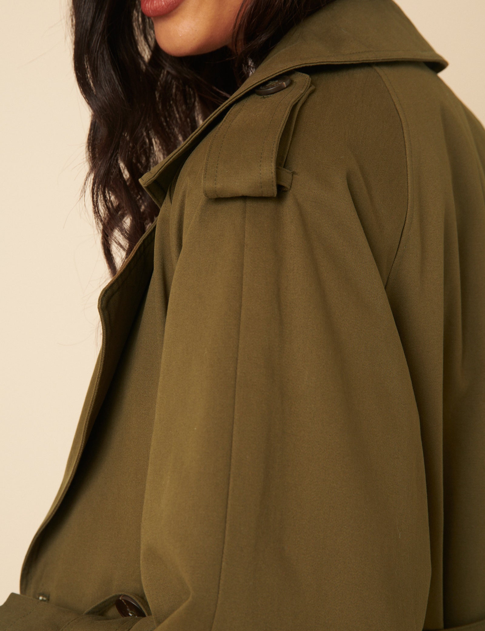 Khaki Green Double Breasted Trench Coat