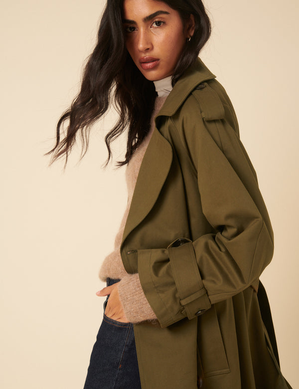 Khaki Green Double Breasted Trench Coat