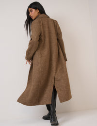 Brown Single Breasted Herringbone Coat