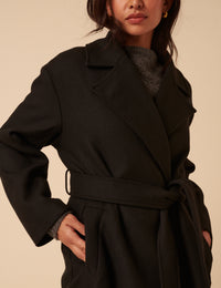 Black Tie Belt Wrap Coat