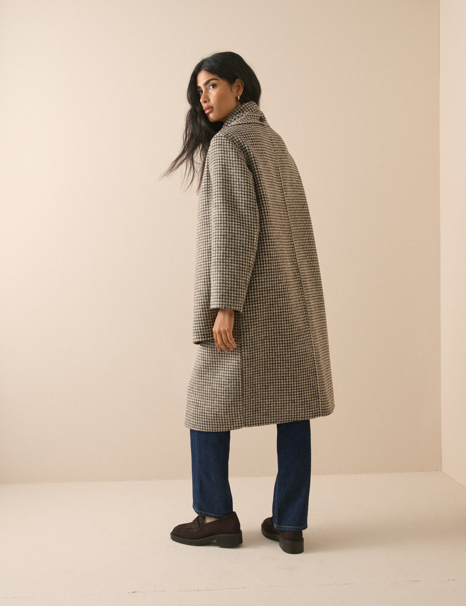 Brown Houndstooth Scarf Coat | Nobody's Child
