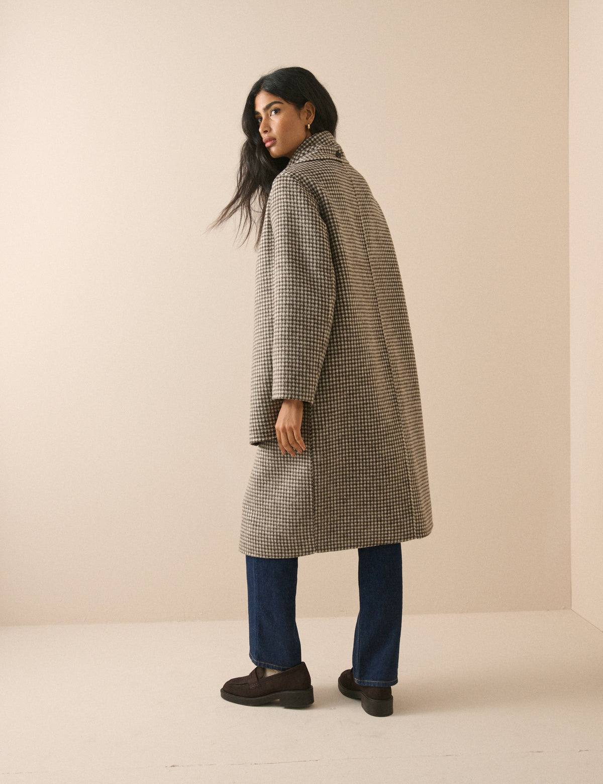 Brown Houndstooth Reversible Scarf Coat