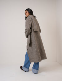 Brown Houndstooth Reversible Scarf Coat