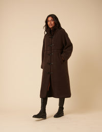 Brown Long Borg Duffle Coat