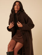 Brown Long Borg Duffle Coat