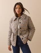 Beige Check Frill Quilted Jacket