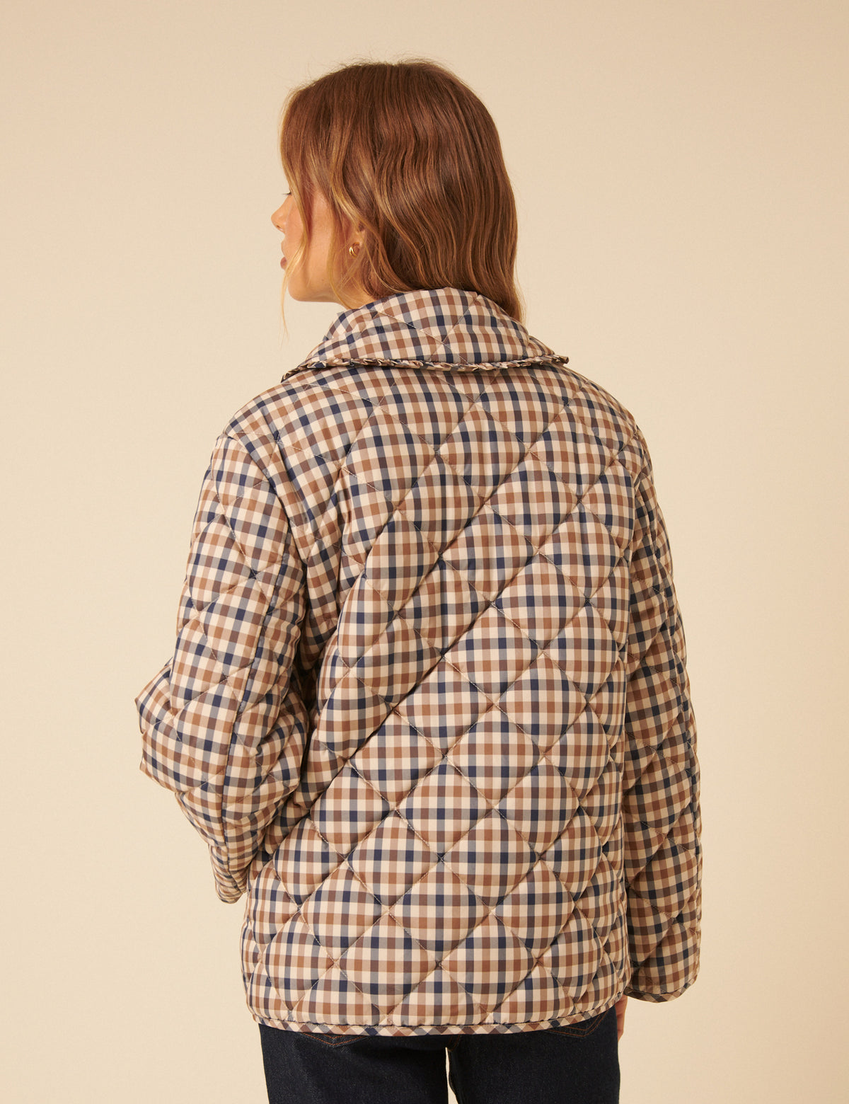Beige Check Frill Quilted Jacket
