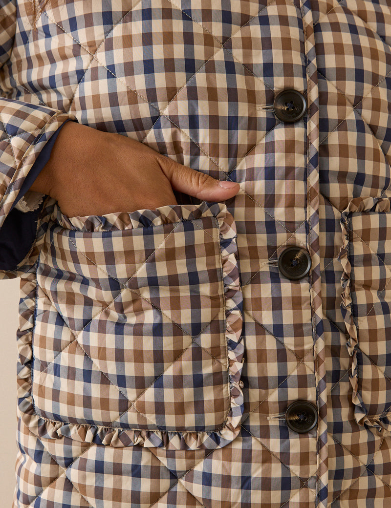 Beige Check Frill Quilted Jacket