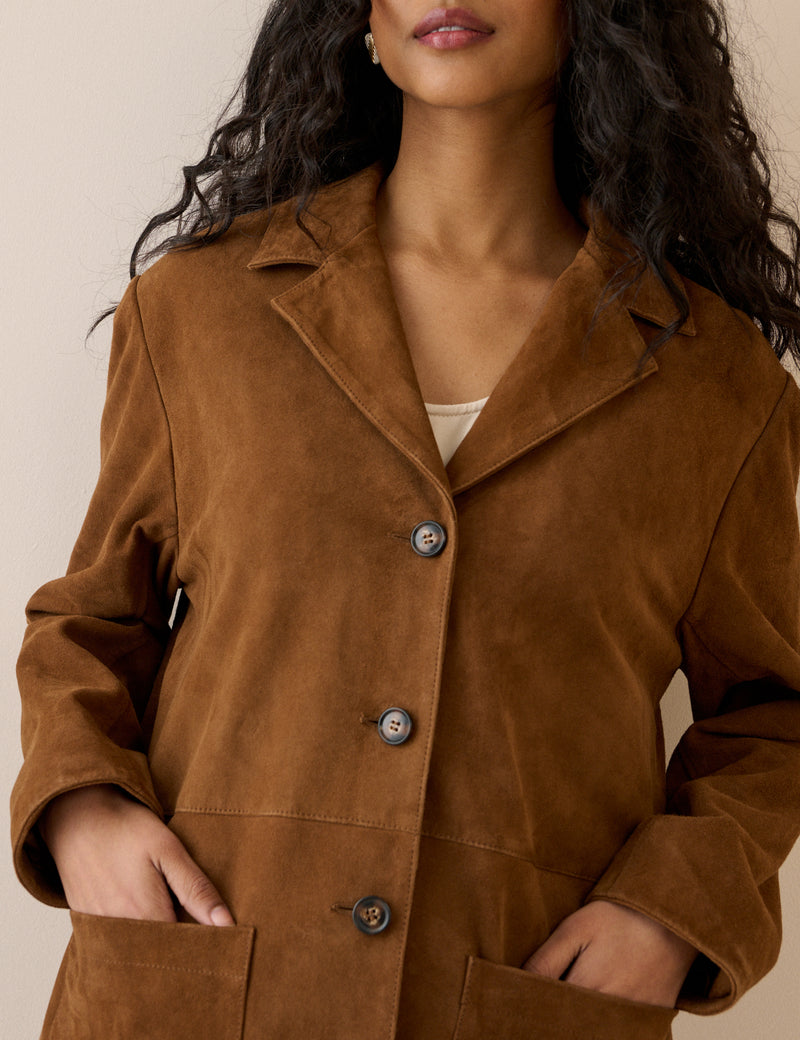 Brown Suede Blazer Jacket