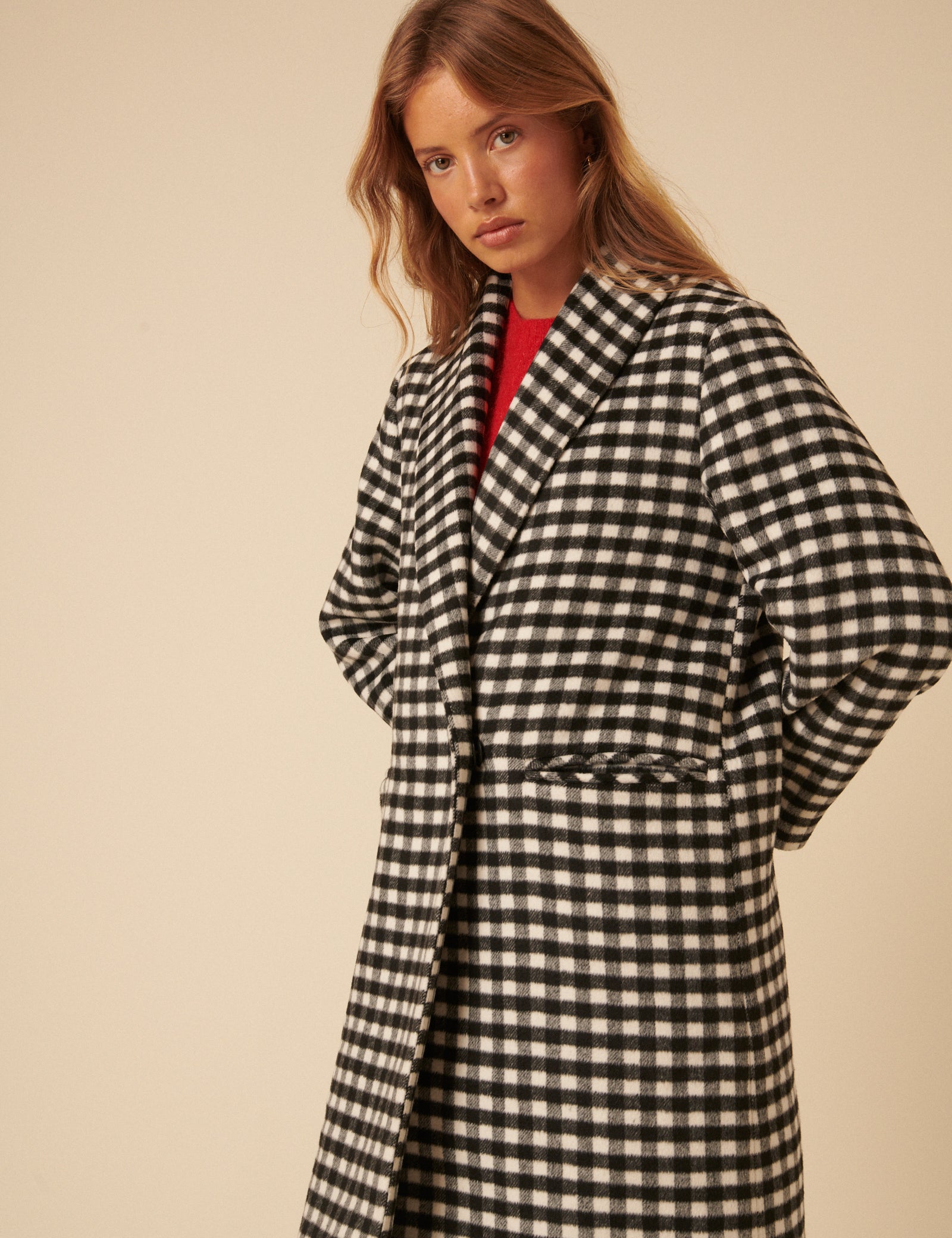 Black And White Gingham Double Breasted Coat