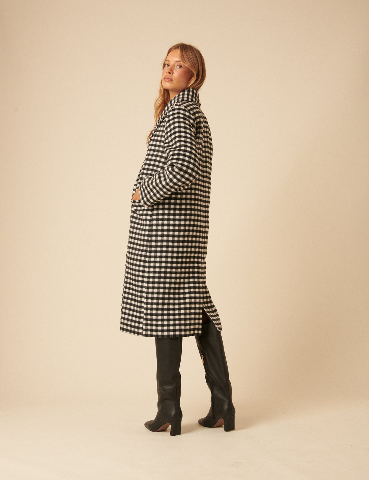 Black And White Gingham Double Breasted Coat