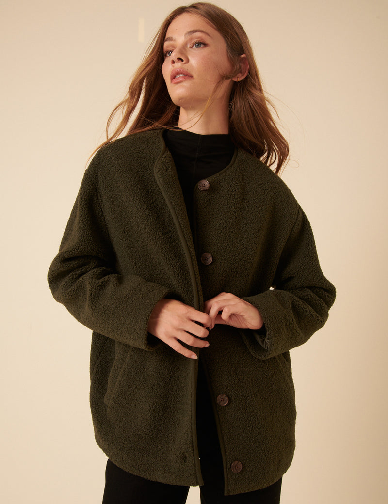 Green Long Sleeve Borg Jacket