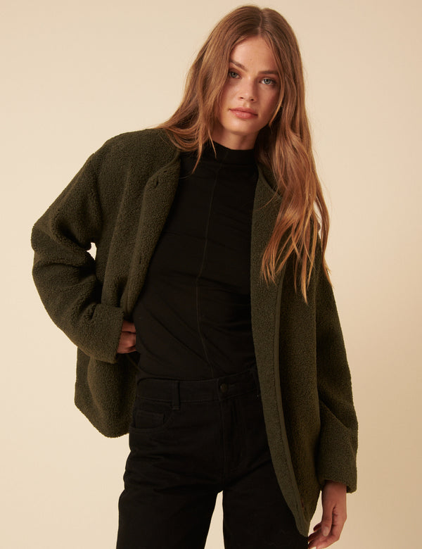 Green Long Sleeve Borg Jacket