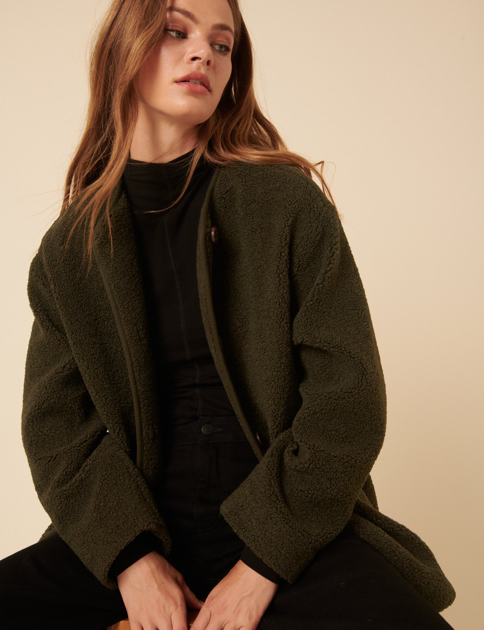 Green Long Sleeve Borg Jacket