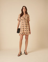 Petite Cream Polka Dot Dalia Mini Dress