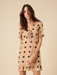 Petite Cream Polka Dot Dalia Mini Dress