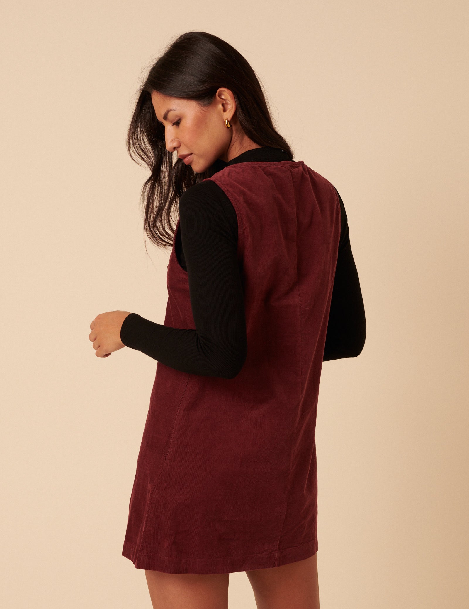 Petite Burgundy Nila Pinafore Mini Dress