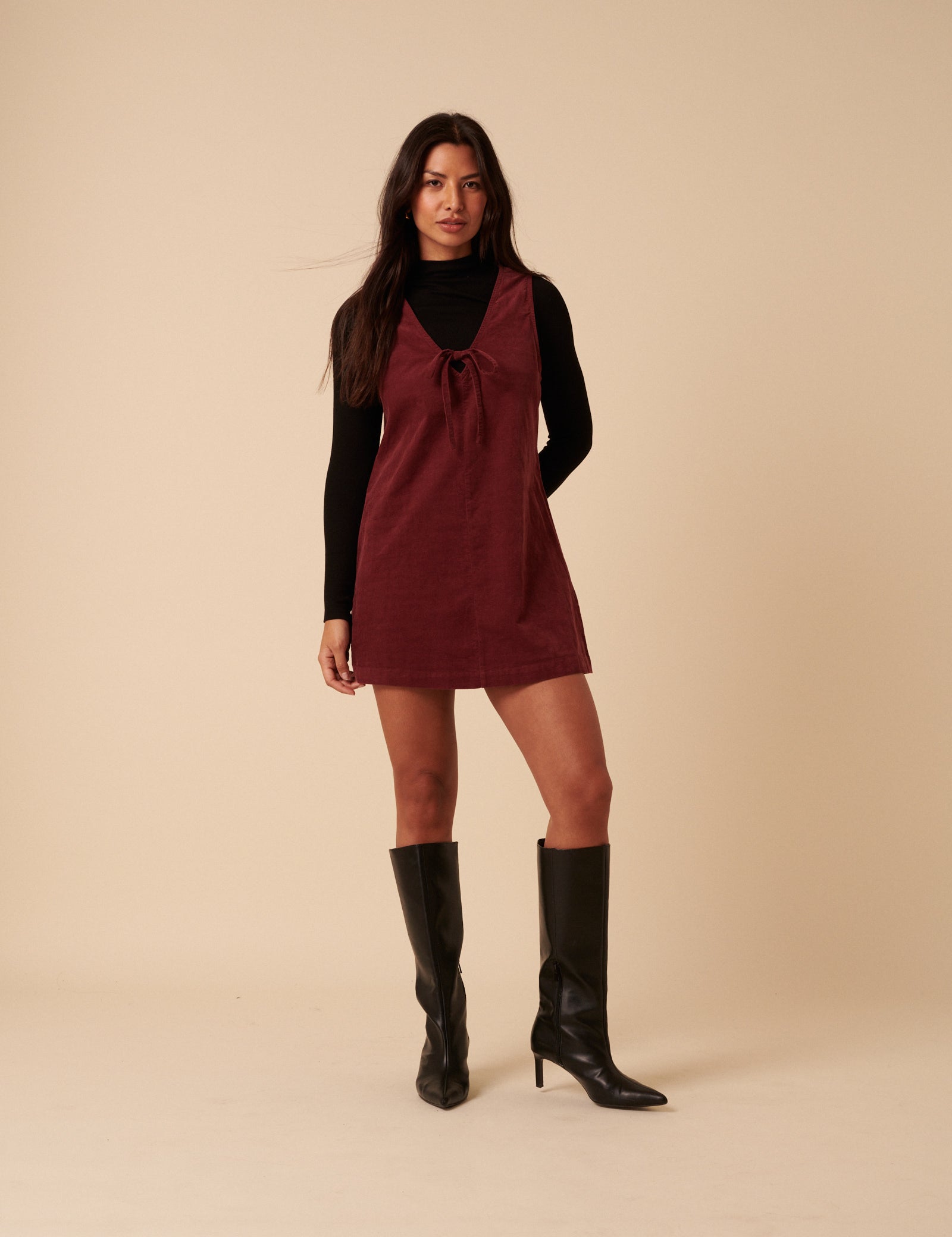 Petite Burgundy Nila Pinafore Mini Dress Petite Burgundy Nila Pinafore Mini Dress