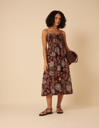 Brown Paisley Print Tamara Midi Dress