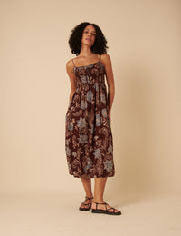 Brown Paisley Print Tamara Midi Dress