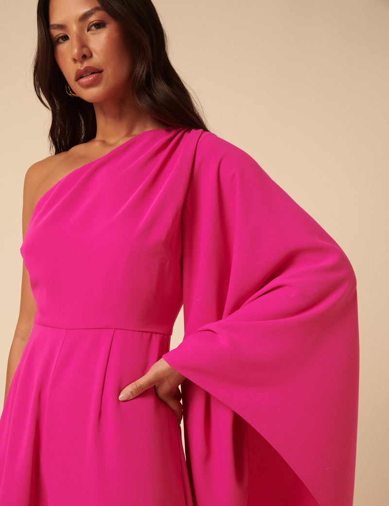NC x Lisou Pink Crepe One Shoulder Jay Draped Jumpsuit