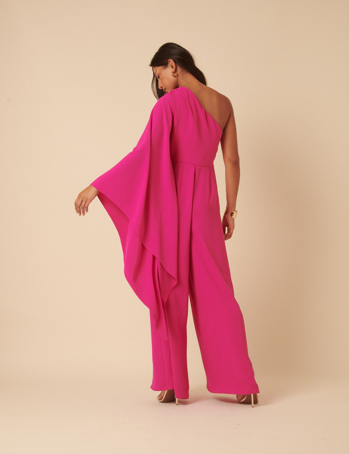 NC x Lisou Pink Crepe One Shoulder Jay Draped Jumpsuit