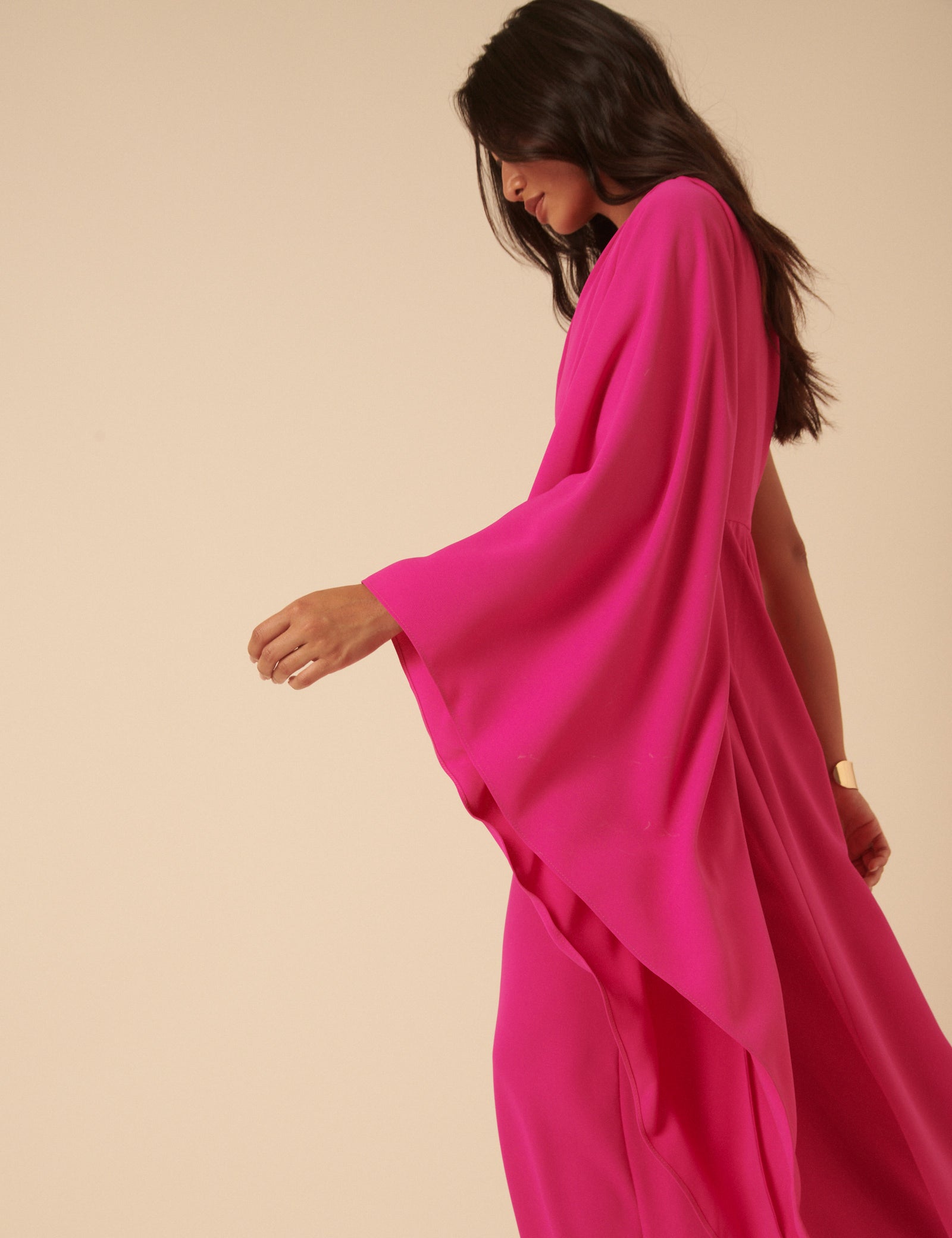 NC x Lisou Pink Crepe One Shoulder Jay Draped Jumpsuit