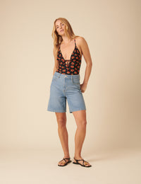 Black Floral Plunge Swimsuit