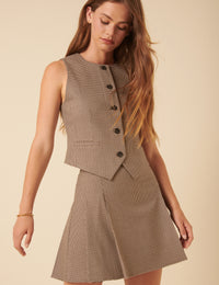 Brown Heritage Check Pleated Mini Skirt