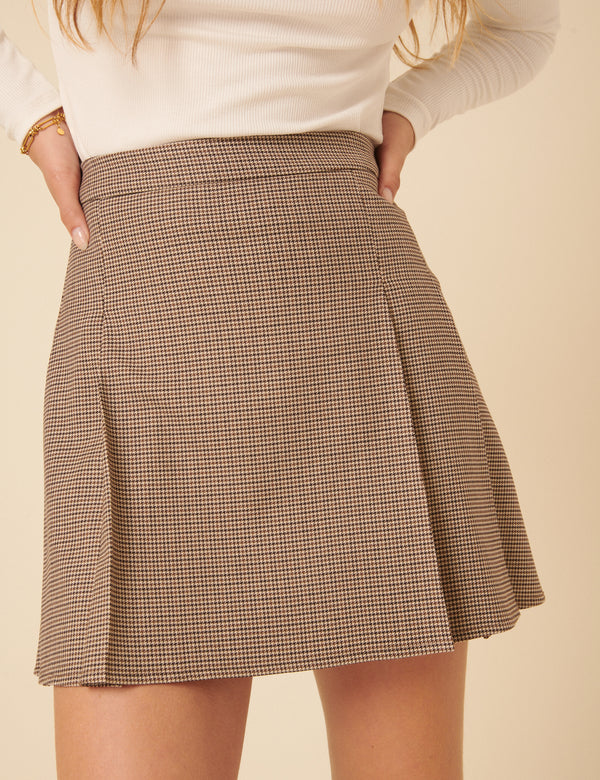 Brown Heritage Check Pleated Mini Skirt